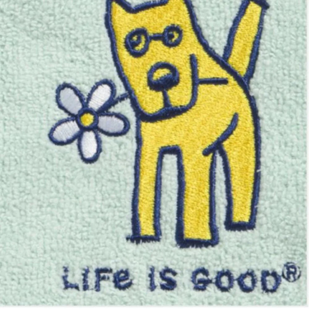 NWT LIFE IS GOOD Green 2 pc Set Microfiber Pet Towel And Grooming Glove Set